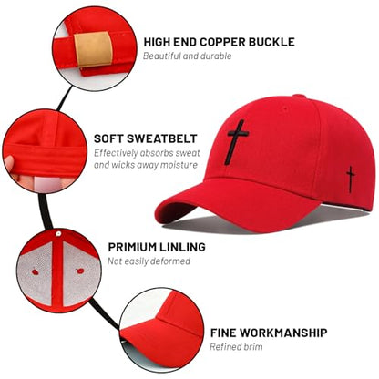 3D Embroidered Christian Hat for Men & Women, Jesus Faith Cross Hat, Religious Gifts for Christians Clothes - color: Cross-red