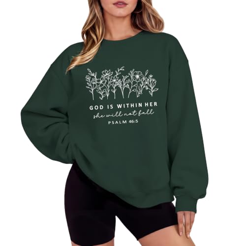 Christian God Is Within Her Sweatshirts Jesus Faith Religous Hoodie Bible Verse Floral Graphic Inspirational Shirts - color: Green, size: Large