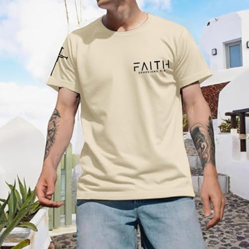 Christian Faith Cross Shirts for Men Jesus God Bible Verse Shirt Religious Inspirational Tshirts Graphic Cotton Tees - color: Apricot, size: Large