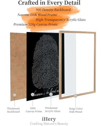 iHery 16x20in Because He Loved Me Fingerprint Bible Verse Framed Wall Art - color: Black Frame White Art, size: 20"L x 16"W