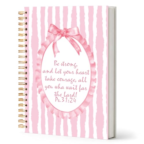 Pink Coquette Bow Christian Journal Notebook for Work Study, Prayer Journal for Women Girls, Preppy Bible Verse Scripture Ps.31:24 Spiral Notebook Office Supplies Gifts, 5.5x8.3 Inch - color: Pink Bible