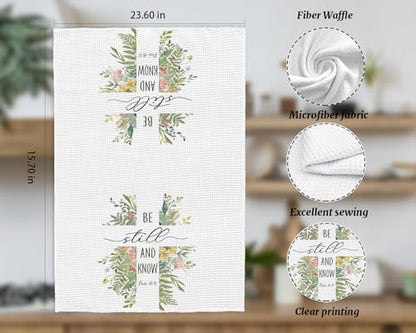 Christian Gifts for Woman Man Hand Towels，Be Still and Know Bible Verse Cross Towel, Faith Based Gifts,Housewarming Gift,Religious Hand Tea,16×24 Inches - color: Be Still and Know