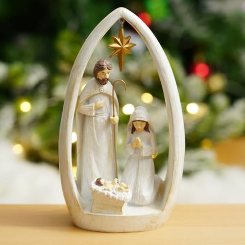 Nativity Sets for Christmas Holy Family Scene Gifts Religious Christian Holidays Decor Indoor Tabletop Resin Statue Figurines Decorations Collection 8.8" H (White) - color: White