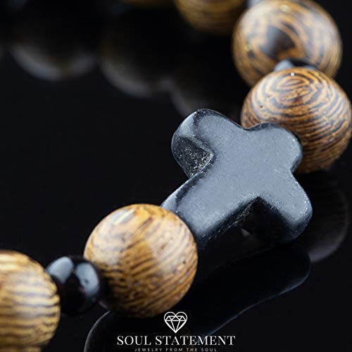 Wood Beaded Cross Bracelet for Men: Confirmation Gifts for Teens First Communion Religious Cross Statement - style: Wood Bead and Stone Cross