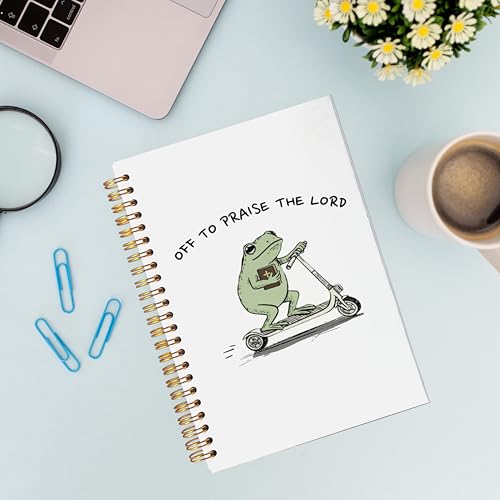 VNWEK Funny Frog Christian Spiral Notebook Journal 5.5 x 8.3 Inch, Religious Prayer Journal for Women, Off to Praise the Lord Skateboard Frog Prayer Lined Hardcover Spiral Notebook - color: 32-XZ-bible-notebook