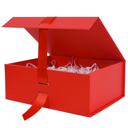 Aimyoo Large Red Gift Box with Ribbon, 11.5x8.6x4.1 inch Groomsman Proposal Box for Presents with Magnetic Closure Lids, Rectangle Collapsible Luxury Box for Wedding, Christmas, Halloween, Birthday - color: Red 11.5x8.6x4.1 inch-1 Pack