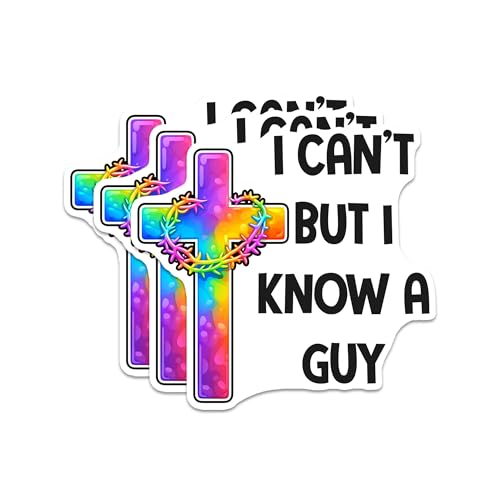 I Can't But I Know A Guy Jesus Sticker 3Pcs Decals Vinyl Waterproof Jesus Decor & Party Favors for Laptop, Water Bottle, Skateboard | Non-Repeating Decals, High-Definition Print - color: I Can't But I Know a Guy