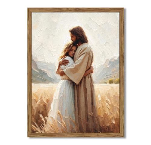 Framed 3D Textured Christian Wall Art - Jesus Embracing Woman Wall Decor Paintings, Hand-Drawn Sandstone Pictures Prints Religious Home Decor for Living Room Church Prayer Room Bedroom 12x16 inch - color: Embrace, size: 16"L x 12"W