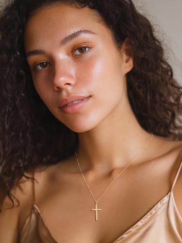 NORBU S925 Cross Necklace for Women, 18K Gold Plated Womens Cross Necklaces - color: Gold
