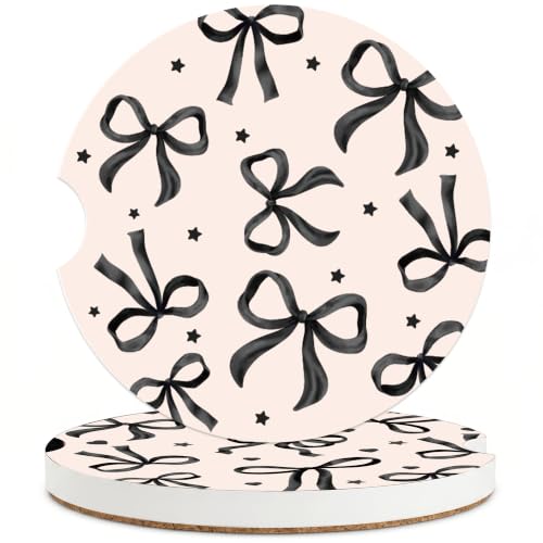 Black Bow Coquette Car Coasters for Cup Holder, Absorbent Coaster for Women - color: Black Bow253