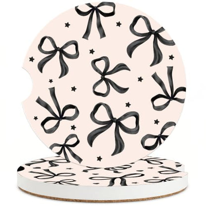 Black Bow Coquette Car Coasters for Cup Holder, Absorbent Coaster for Women - color: Black Bow253