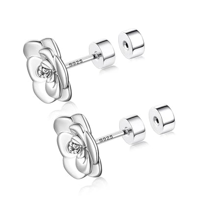 CEROUNO Flat Back Stud Earrings - 925 Sterling Silver Post Flatback Earrings Gold Silver Cubic Zirconia Earrings Studs for Women - color: Silver Flower