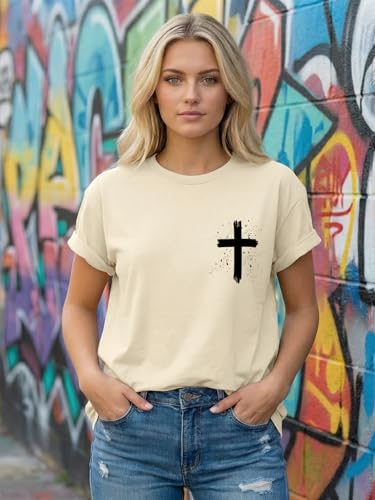 Christian Shirts for Women Religious Faith Shirt Jesus Cross Casual Tops - color: Apricot-a, size: Large