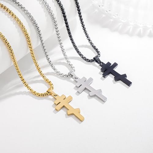 Orthodox stainless steel cross necklace for men and women, simple and retro silver glossy titanium steel cross pendant - color: GOLD-1.2in