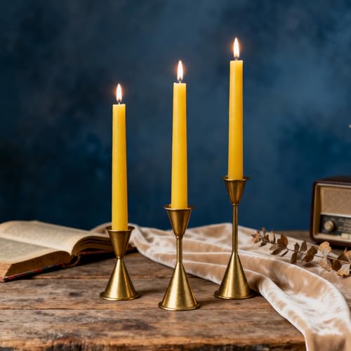 10-Pack 8" Natural Yellow Pure Beeswax Taper Candles, Dripless & Smokeless - color: Yellow, size: 8“