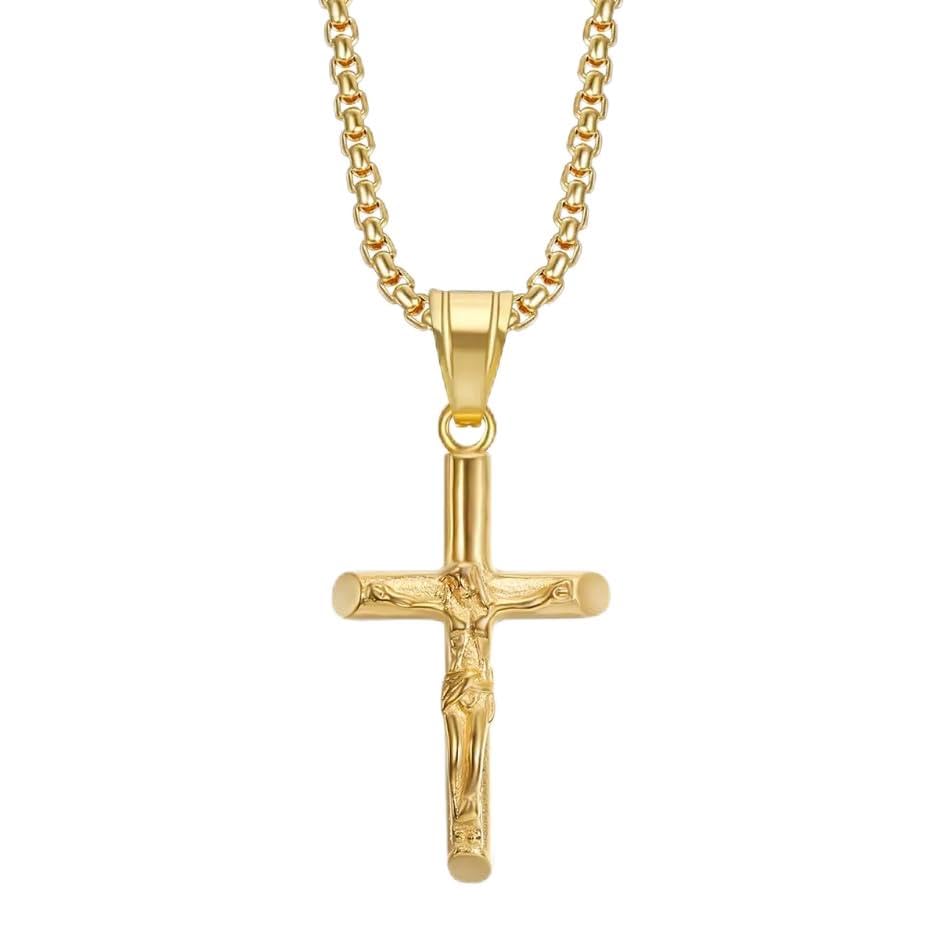 Exquisite Stainless Steel Cross Necklaces,A Perfect Blend of Gothic Style and Christian Faith, Suitable for Men and Women, Fashionable Accessories, Hypoallergenic Material - color: Gold