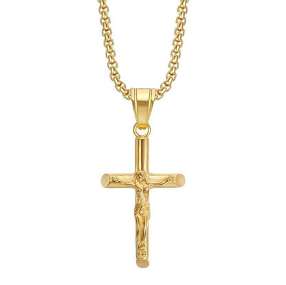 Exquisite Stainless Steel Cross Necklaces,A Perfect Blend of Gothic Style and Christian Faith, Suitable for Men and Women, Fashionable Accessories, Hypoallergenic Material - color: Gold