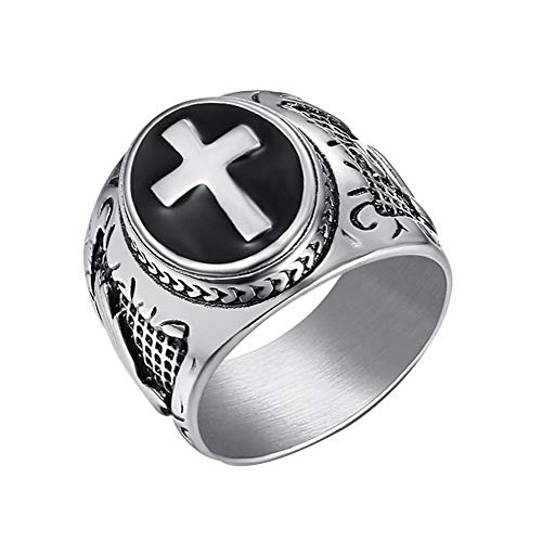 JAJAFOOK Men's Silver-Tone Stainless Steel Cross Ring - color: Silver