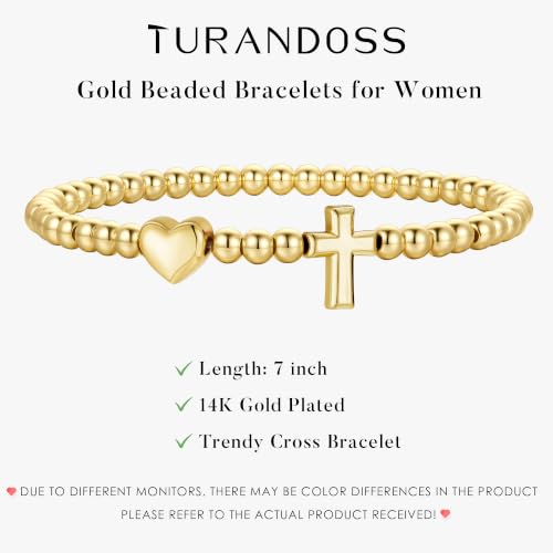 Turandoss Gold Cross Bracelet for Women Heart Beaded Bracelet Faith Jewelry - color: Heart Cross Bracelet