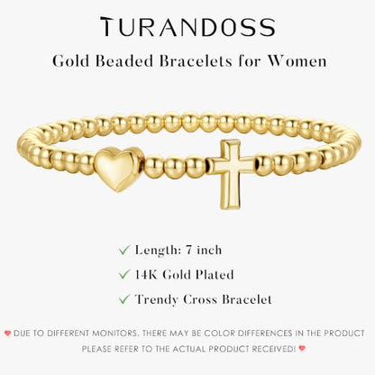 Turandoss Gold Cross Bracelet for Women Heart Beaded Bracelet Faith Jewelry - color: Heart Cross Bracelet