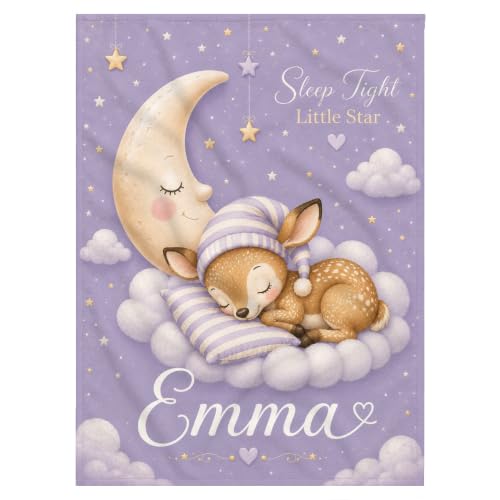 Personalized Baby Blanket With Name, Custom Baby Blankets Gift for Boy Girl - color: Misty Lavender, size: Deer