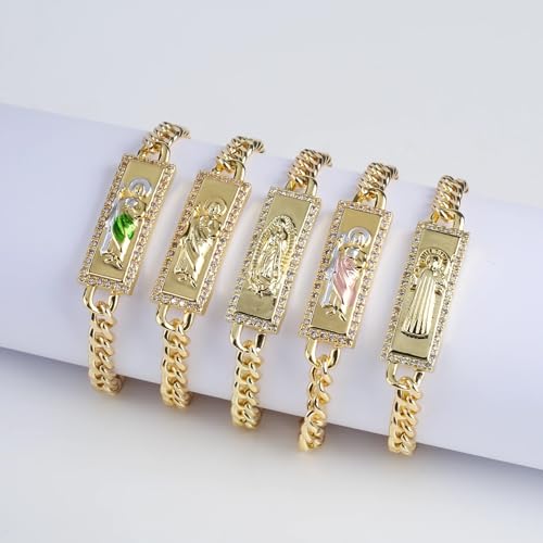 14K Yellow Gold Christian San Judas Bracelet For Women Men - Religious St Jude Bracelet, San Judas Tadeo Bracelet, Pulseras De San Judas Tadeo, Saint Jude Bracelets - color: Red Hearts St Jude Bracelet 9