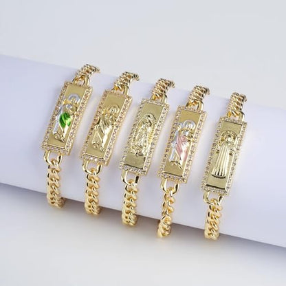14K Yellow Gold Christian San Judas Bracelet For Women Men - Religious St Jude Bracelet, San Judas Tadeo Bracelet, Pulseras De San Judas Tadeo, Saint Jude Bracelets - color: Red Hearts St Jude Bracelet 9