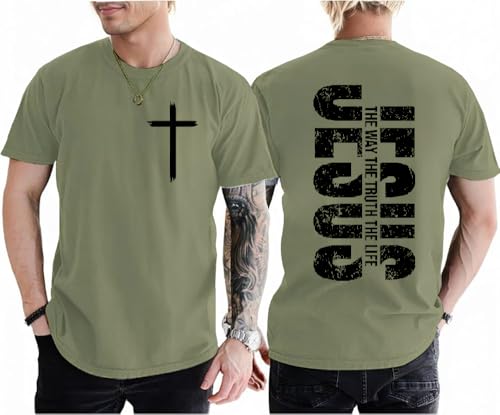Christian Shirts for Men Vintage Jesus Religious Faith Cross Graphic Tshirt - color: Green, size: XX-Large