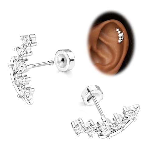 JeryWe Cartilage Earrings for Women Hypoallergenic Helix Piercing Jewelry - color: N:cz-silver filled