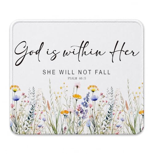 QIYUHOY Christian Inspirational Floral Mouse Pad, 9.5x7.9 Inch - color: God is Within Her