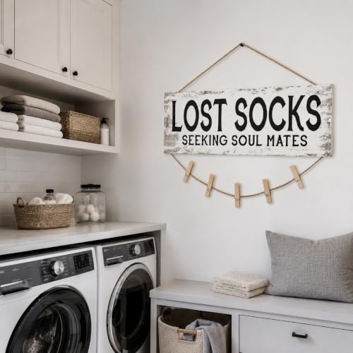 Lost Socks Laundry Room Sign Farmhouse Wall Decor 6"x14.5" - color: Lost Socks