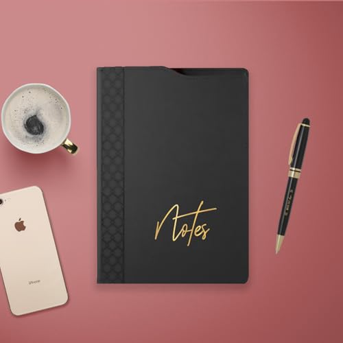 Canopy Street Black Notes Padfolio And Pen Set/Two Piece Journal Writing Stationery Set/Faux Leather Folio Notebook With Black And Gold Pen