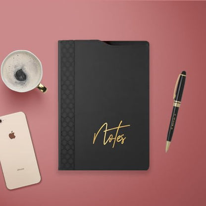 Canopy Street Black Notes Padfolio And Pen Set/Two Piece Journal Writing Stationery Set/Faux Leather Folio Notebook With Black And Gold Pen