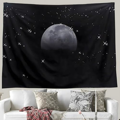 TUGCAY Moon Tapestry Black Tapestry Starry Night Sky Stars Tapestries Wall Hanging for Bedroom College Dorm Living Room Aesthetic Decoration(60x40 Inch) - size: 60"L x 40"W