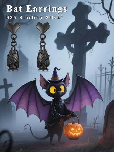 Dorunmo 925 Sterling Silver Dangle Drop Earrings for Women Holiday Earrings Hypoallergenic Halloween Christmas Jewelry Festival Gifts for Women - style: Halloween-Bat-05