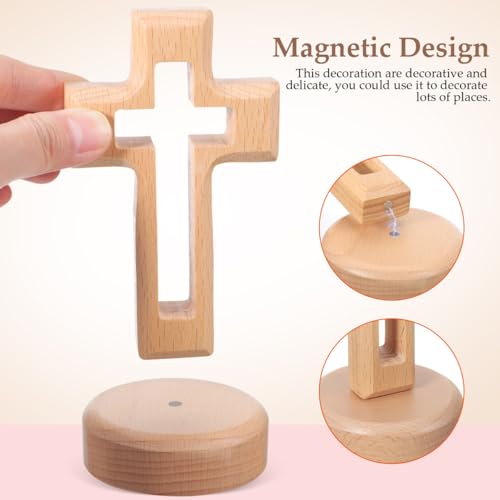 1 Set Wooden Standing Cross Decor, 5.7 Inch Hollowed Tabletop Crucifix, Catholic Religious Table Centerpieces Easter Room Ornament