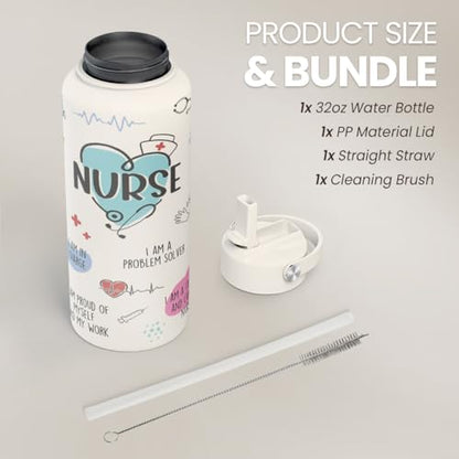 Nurse Water Bottle 32oz Stainless Steel Insulated with Lid, Nurse Gifts for Female Nurses, Medical Staff Inspiration Gifts for Nursing Students, Graduation Christmas Birthday Nurse Week - color: Nurse 1