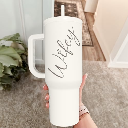 SANDJEST Gift for Wife from Husband – 40oz Insulated Stainless Steel Tumbler with Handle and Straw, Gifts for Anniversary, Birthday, Christmas, Valentine, Coffee Travel Mug - color: Wife 2