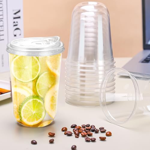 16oz Disposable Stemless Glasses With Strawless Sip Lids,PET Disposable Drinking Cups,Clear Plastic Wine Glasses for Parties Birthday,Wedding,Meeting,Christmas Party Supplies (50, Transparent)