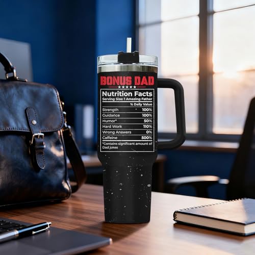 34HD Bonus Dad Best Step Ever Nutrition 40 oz Tumbler with Handle, Dad Gift - color: Best Bonus Dad Ever