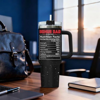 34HD Bonus Dad Best Step Ever Nutrition 40 oz Tumbler with Handle, Dad Gift - color: Best Bonus Dad Ever