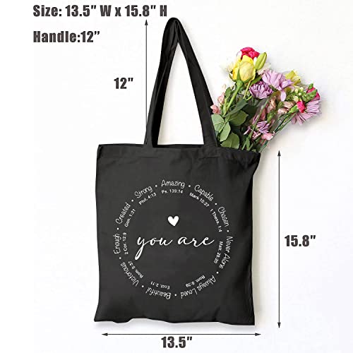 TSIIUO Women's You are Inspiration Canvas Tote Bag Funny Bible Verse Cute Graphic Reusable Shopping Canvas Bag - color: Black