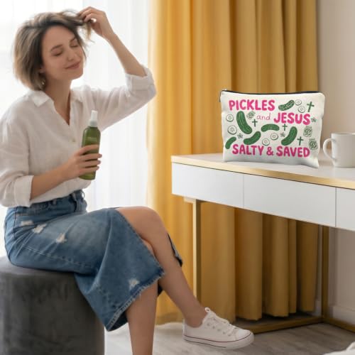 Pickles and Jesus Christian Canvas Makeup Bag Gifts for Women - color: pickles and jesus