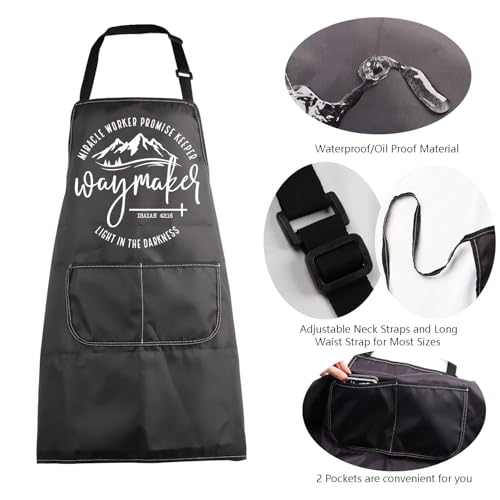 MBMSO Christian Apron Religious Gift Bible Verse Cooking Apron Waymaker Promise Keeper Miracle Worker Isaiah 42:16 Quote Gift