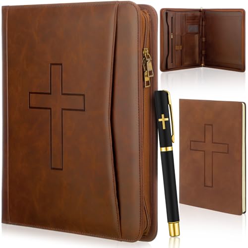 Fuyoooo 3 Pcs Pastor Appreciation Gifts Leather Portfolio Notebook Pen Men - style: Cross