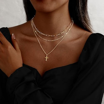 Cross Necklace for Women 14K Gold Silver Plated Small Cross Necklace Dainty Cross Pendant Choker Simple Trendy Cute Sideway Cross Charm Chain Necklaces for Women Trendy Christian Baptism Religious Faith Jewelry Gifts - size: Gold-114