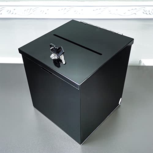 FixtureDisplays® 8X8X9.5" Black Metal Donation Box Collection Tithes Offer Drop Ballot Sharp Edge 10918NEW-BLACK-RIVET-S-SPECIAL-2D