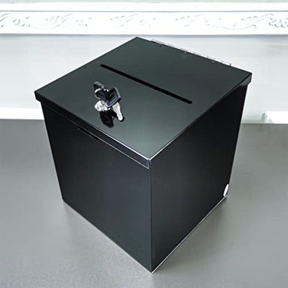 FixtureDisplays® 8X8X9.5" Black Metal Donation Box Collection Tithes Offer Drop Ballot Sharp Edge 10918NEW-BLACK-RIVET-S-SPECIAL-2D