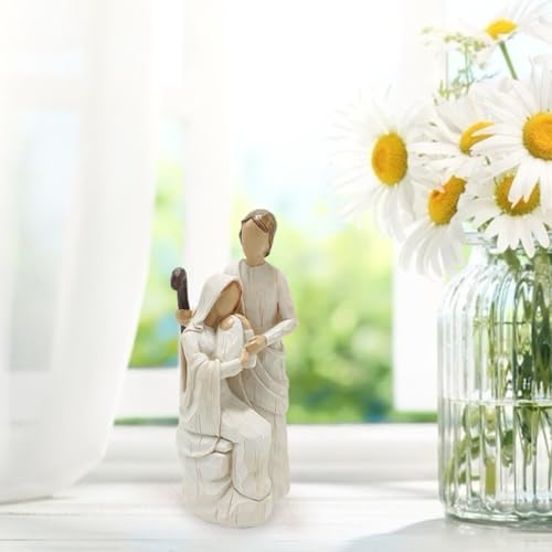 Religious Holy Family Figurine, Resin Sculpture of Mary, Joseph & Baby Jesus, Nativity Set Indoor, Christian Decor for Home, Church, Christmas(8.26 inch Height)
