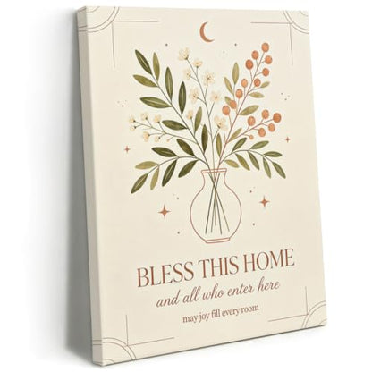 BEASTZHENG Bless This Home Floral Canvas Wall Art Farmhouse Room Accent - color: Bless this home